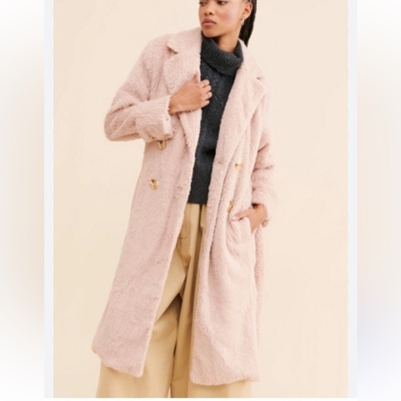 Free people coat cuff it faux fur pockets soft lined sash NEW small - Picture 1 of 8